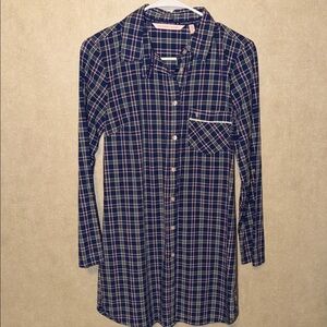 Victoria’s Secret Sleepwear Sleep Shirt Plaid Long Sleeve Shirt Dress XS Button